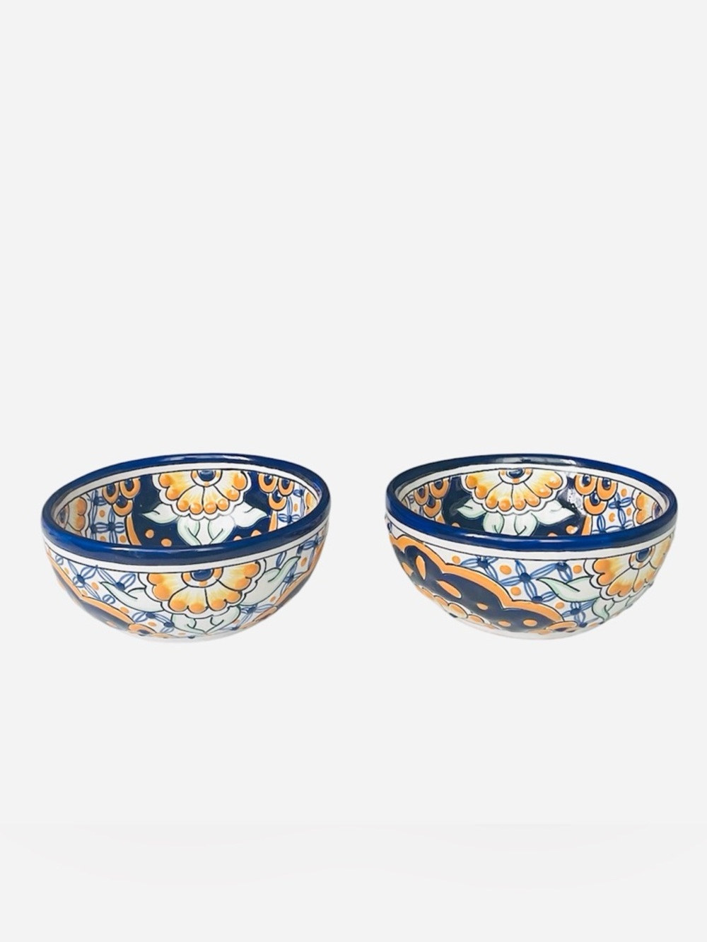 Mexico Hand Painted Talavera Style Bowl Set of 2 Floral Ceramic 5.5"